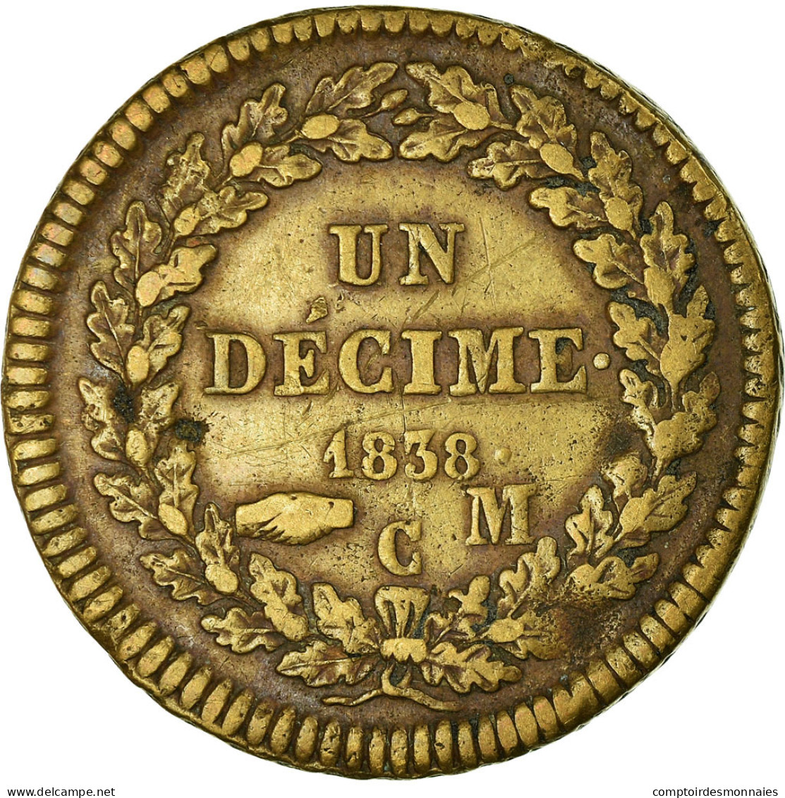 Monnaie, Monaco, Honore V, Decime, 1838, Monaco, TB+, Cuivre, Gadoury:105 - Charles III.