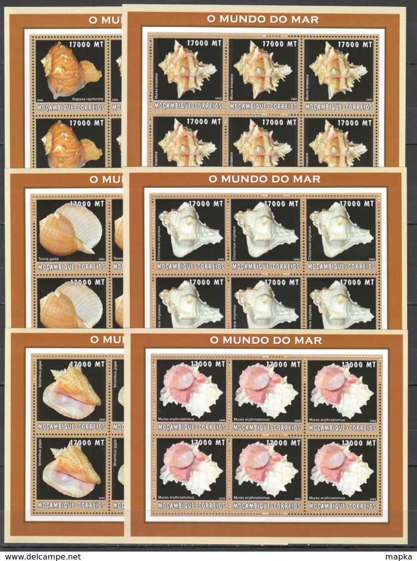 F991 2002 MOZAMBIQUE SEASHELLS 6SET MNH - Muscheln