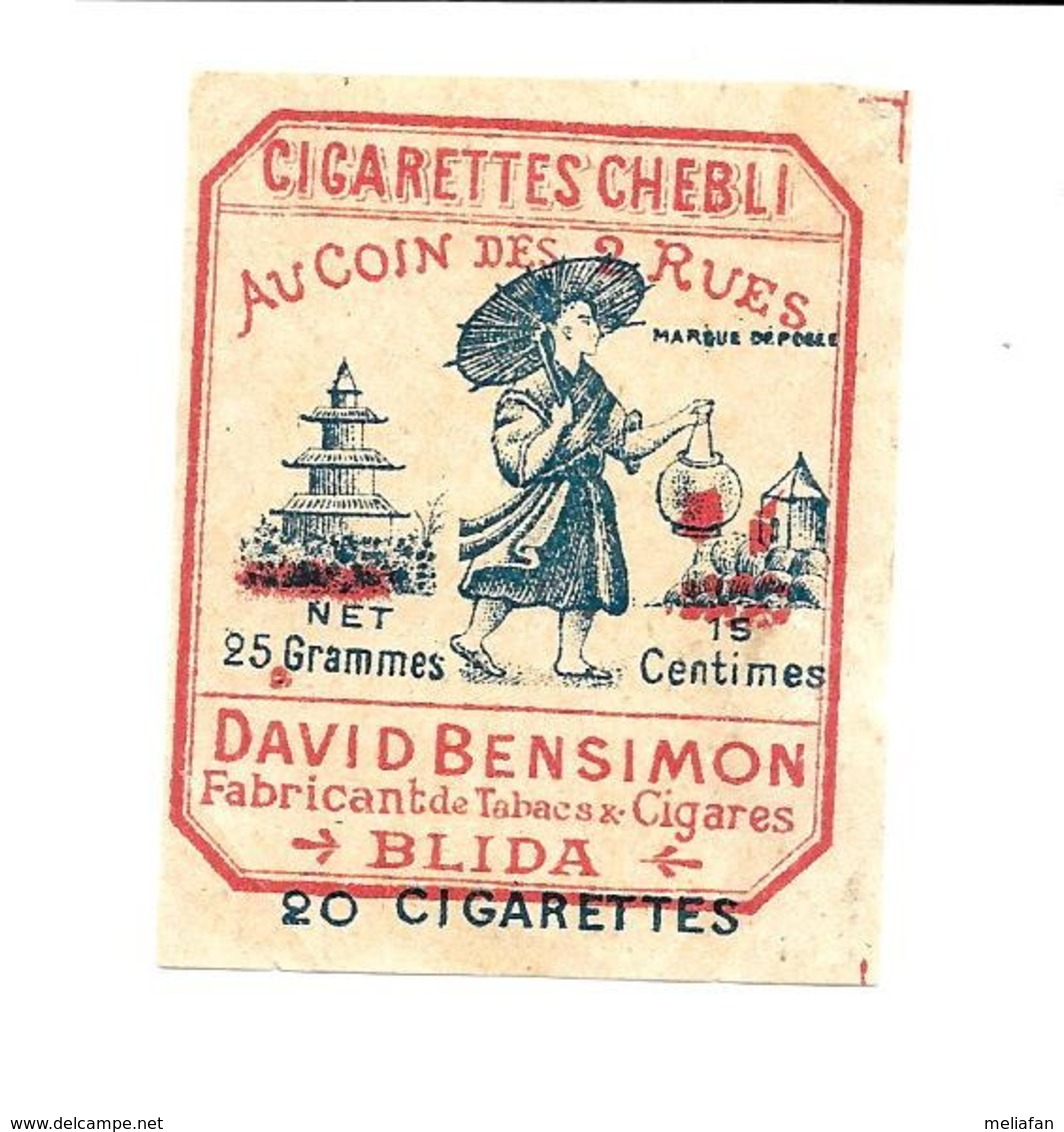 KB676 - ETIQUETTE PAPIER CIGARETTES CHEBLI - DAVID BENSIMON BLIDA ALGERIE - Objets Publicitaires