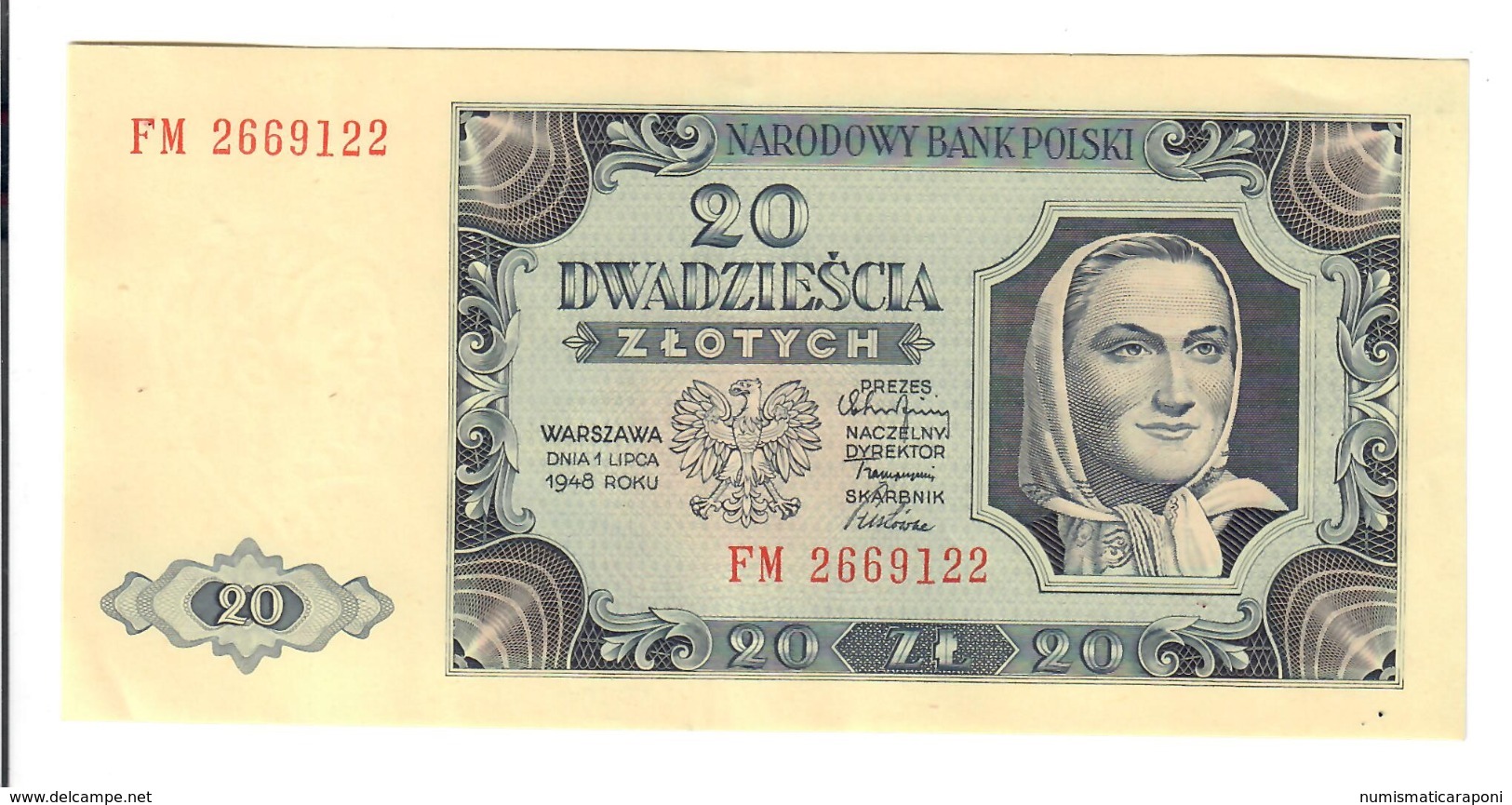 Polonia POLAND 20 ZLOTYCH 1948 PICK#137 Spl Sup LOTTO 2214 - Poland