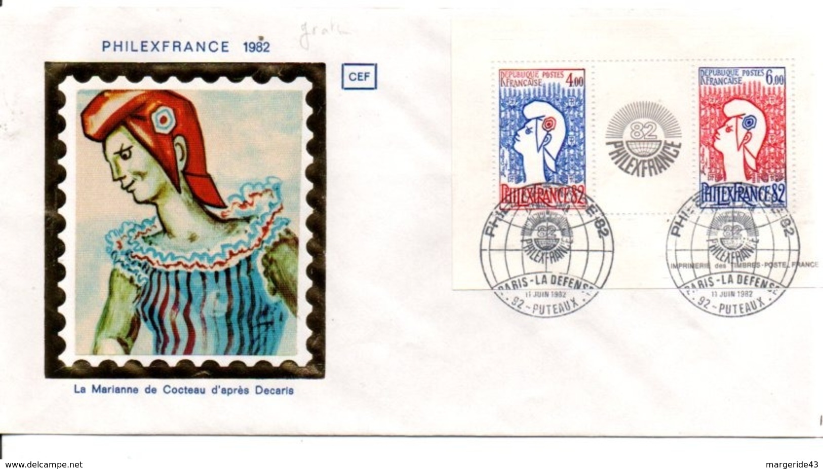 FDC 1982 BLOC PHILEXFRANCE 82 - DESSIN DE DECARIS COTE 30 EUROS - 1980-1989