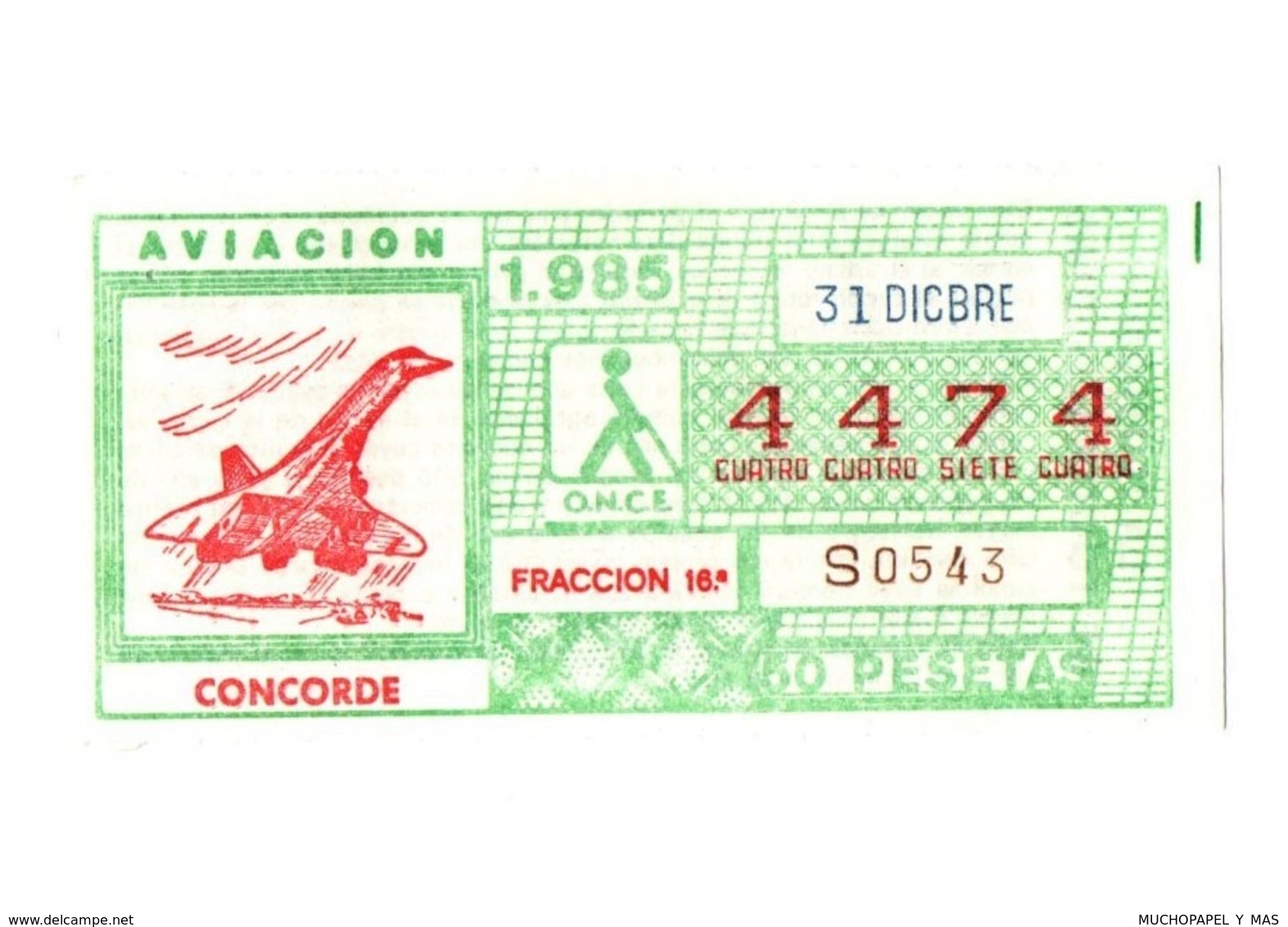 CUPÓN DE ONCE SPANISH LOTTERY LOTERIE SPAIN CIEGOS LOTERÍA ESPAÑA AVIACIÓN AVIATION AVIÓN PLANE AIRPLANE AIR CONCORDE - Billetes De Lotería