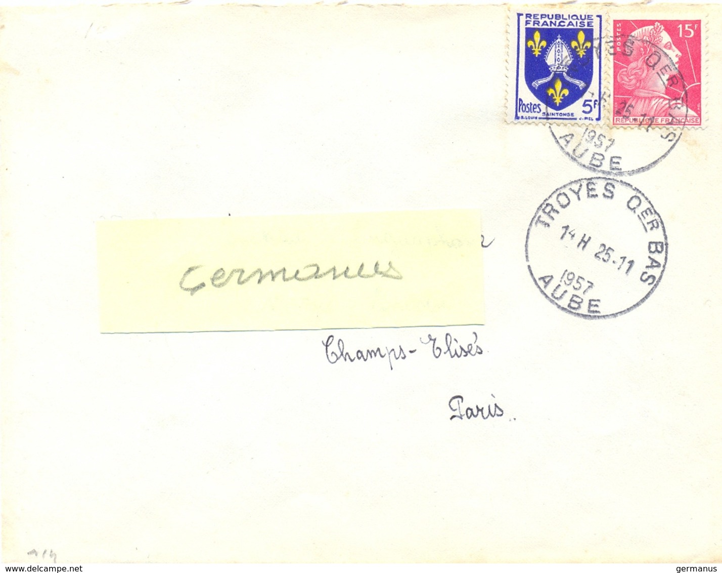 TROYES QER BAS AUBE  TàD HOROPLAN Du 25-11-57 - Manual Postmarks