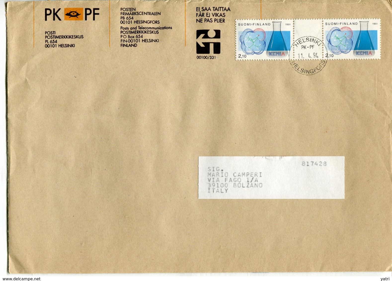 Finlandia (1994) - Busta Per L'Italia - Briefe U. Dokumente