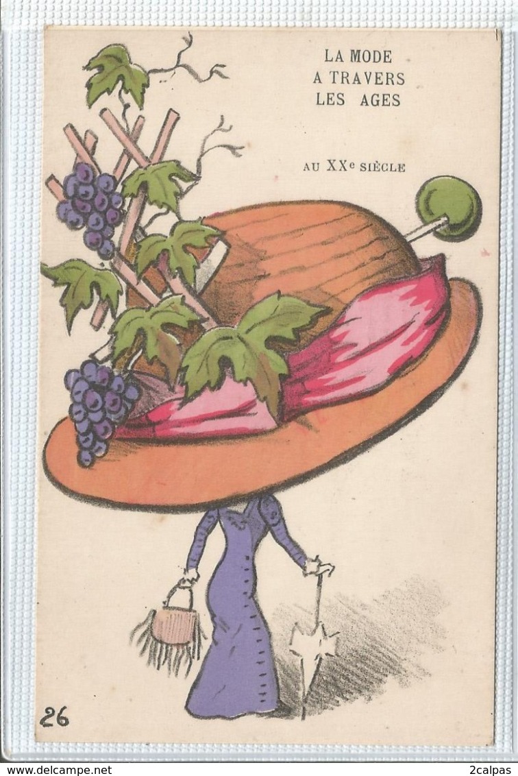 La Mode A Travers Les Ages ( Femme - Grand Chapeau Avec Raisin - Moda