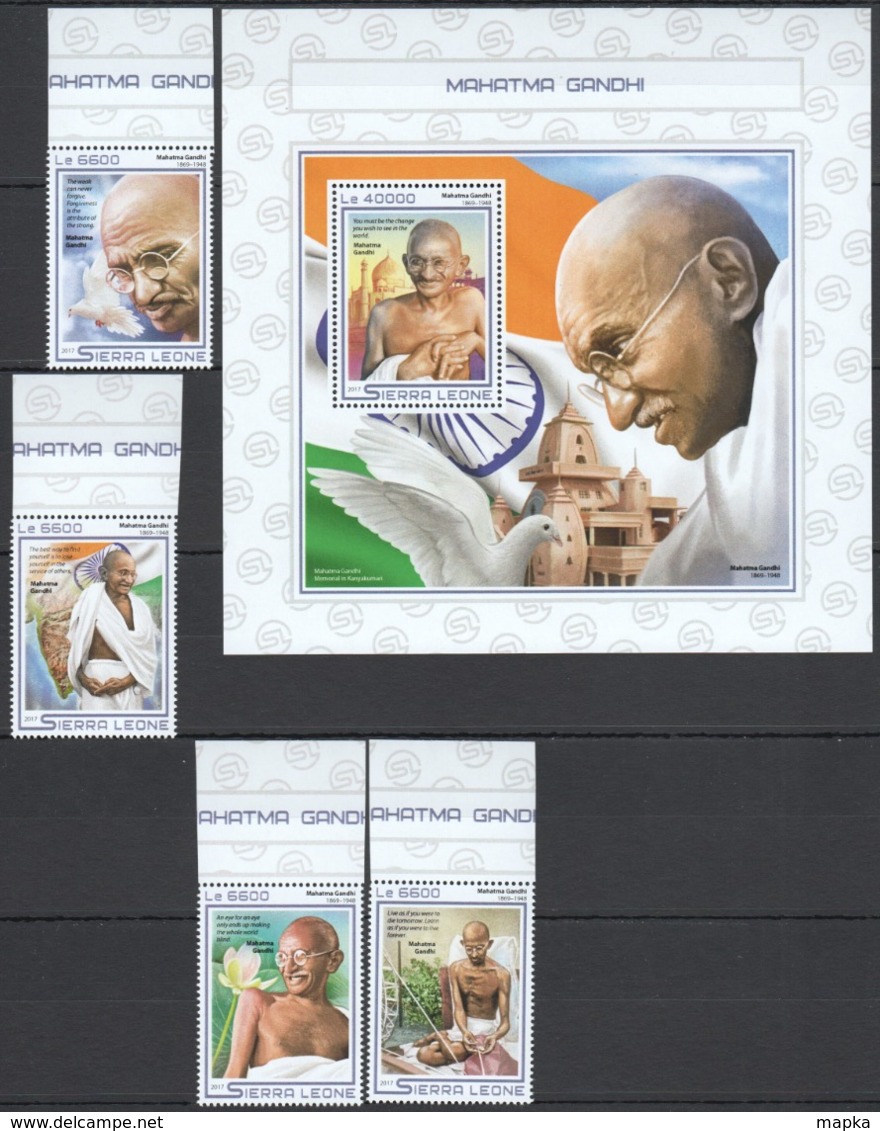 UU623 2017 SIERRA LEONE GREAT HUMANISTS TRIBUTE TO MAHATMA GANDHI SET+BL MNH - Mahatma Gandhi