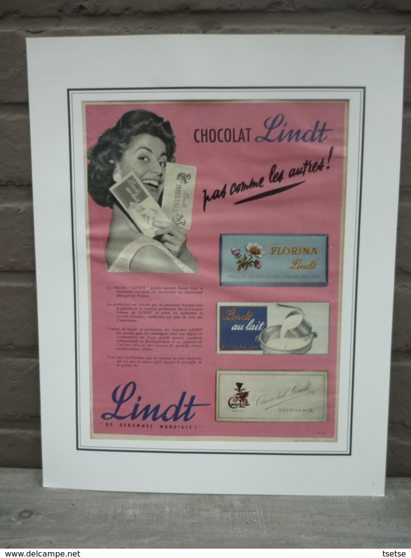 Publicité Originale Chocolat Lindt , Sous Carton Passe-partout -1955 - Affiches