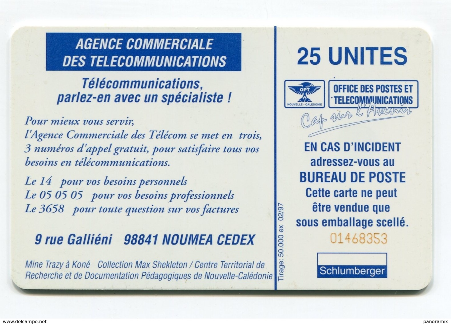 Telecarte °_ N-Calédonie-47-Mines Trazy-25 U-02.97- R/V 8353 - Neukaledonien