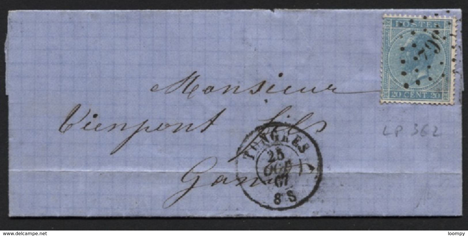 N°17 Obl. LP 362 S/lettre Brief TONGRES Vers Gand 1867 - 1865-1866 Profile Left