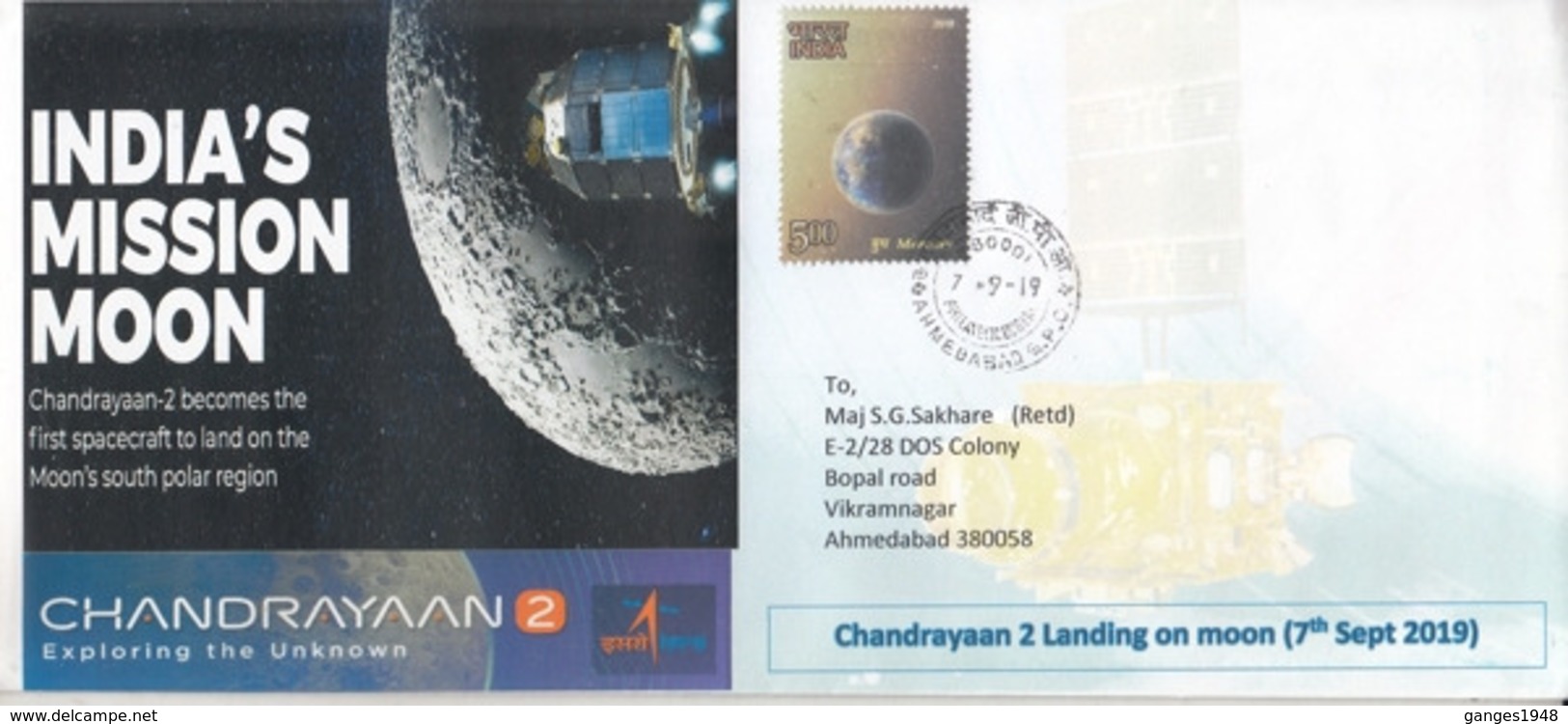 India  2019  Space Mission  Chandrayaan 2  Landing On Moon  Special Cover  # 23899   D Inde  Indien - Asia