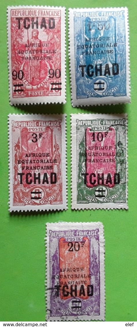 TCHAD 1926 , 5 Timbres Surchargés,  Yvert 47 ** ,49 ** ,50 *, 51 & 52 Obl BTB Cote 43 Euros - Other & Unclassified