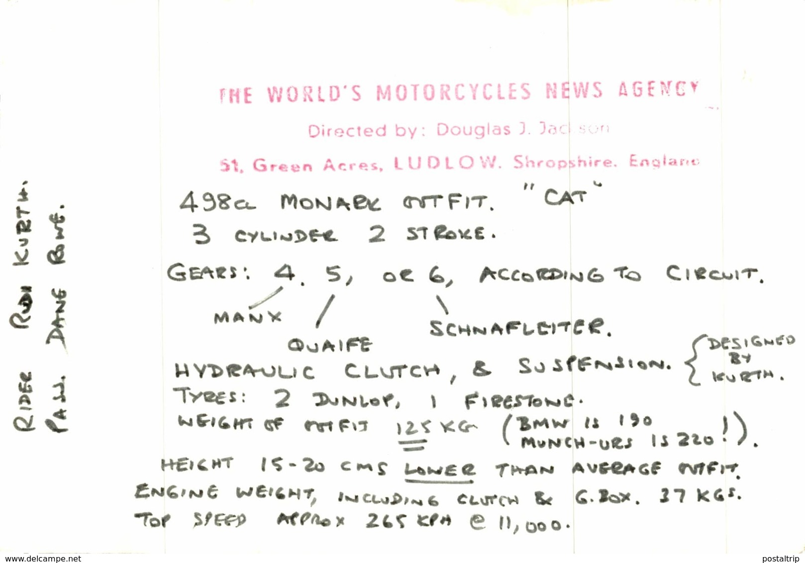 Monark "CAT" 498cc +-18cm X 12cm  Moto MOTOCROSS MOTORCYCLE Douglas J Jackson Archive Of Motorcycles - Otros & Sin Clasificación