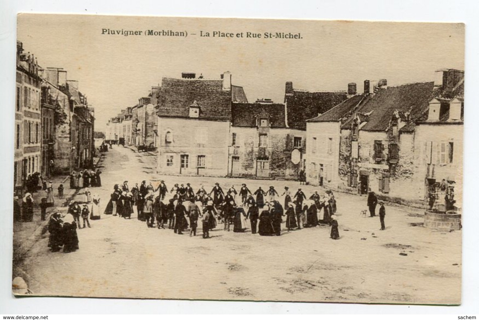 56 PLUVIGNER Jour De Fete Danse Ronde Place Et Rue Saint Michel écrite En 1929 D18 2019 - Pluvigner