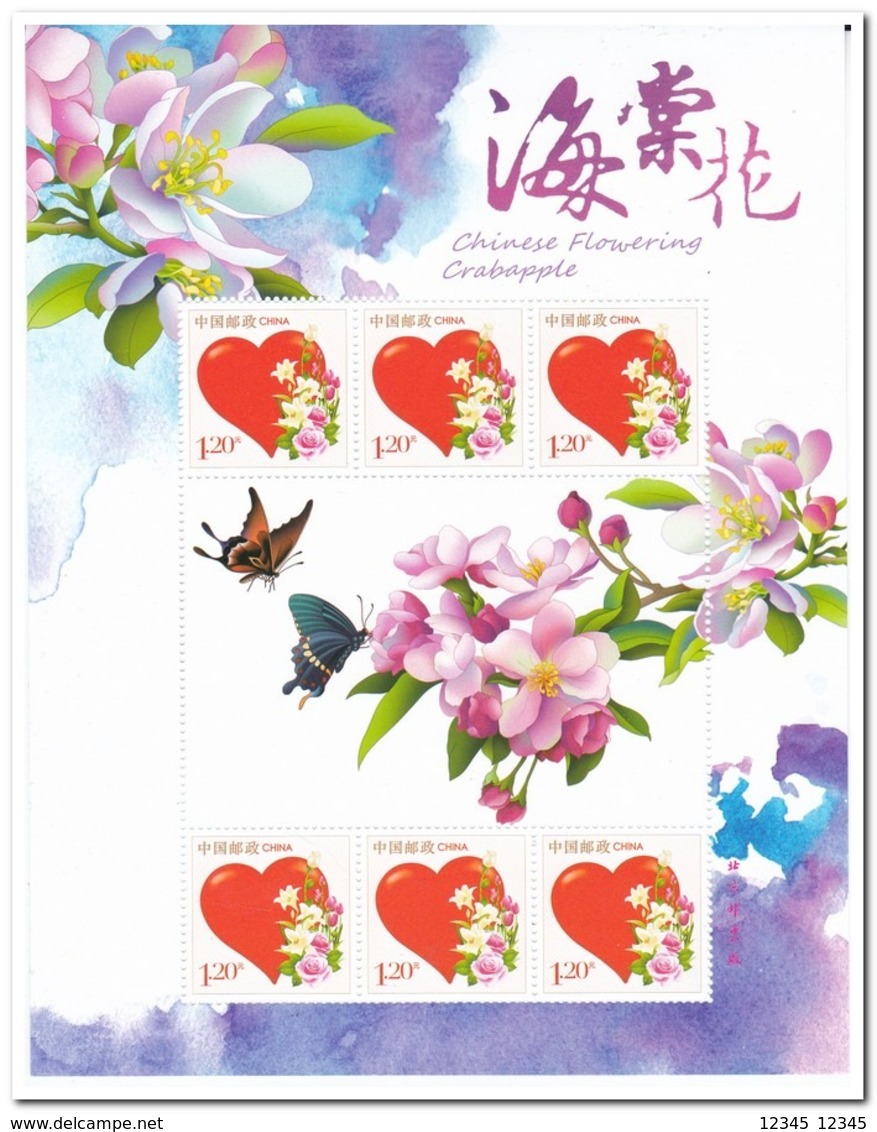 China 2018, Postfris MNH, 2018-6, Chinese Flowering Crabapple, Butterflies - Ongebruikt