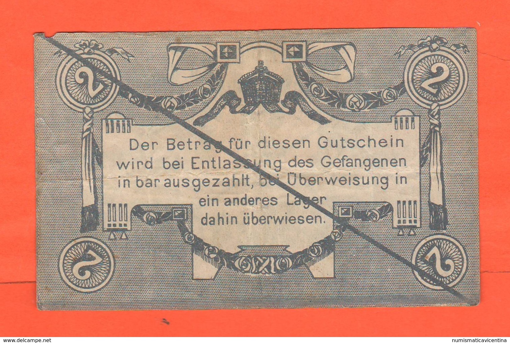 Metz Francia 2 Mark Marchi Occupazione Tedesca War Currency 1914 / 18 Prisoner Der Gefangenengeld - Other & Unclassified