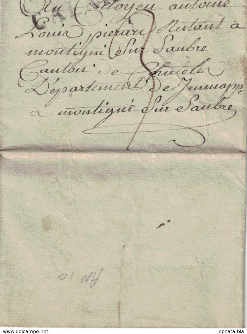 Pli Sans Correspondance De Calais Vers Montignies-sur-Sambre (1801-1802) Adressé à Louis Pierare. - 1794-1814 (Période Française)
