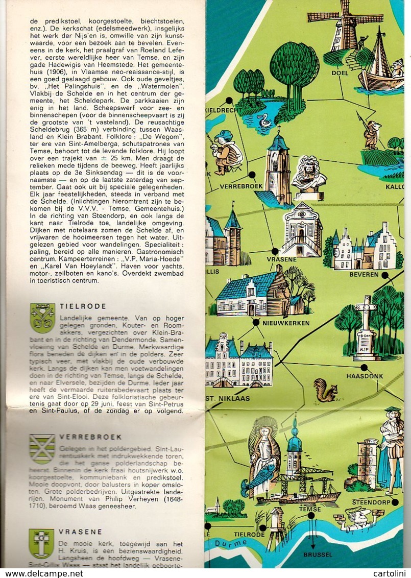 Waasland Brochure Volledig Open 62.50x43 Cm  Kaart  Toeristisch Met Uitleg Jaren 60 Oa Beveren Lokeren Doel Enz Jaren 60 - Dépliants Touristiques