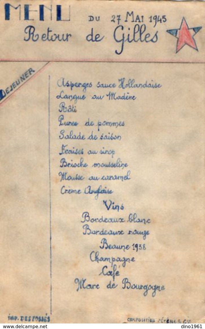 VP16.063 - MILITARIA - Guerre 1939 / 45 - Menu - Retour De Gilles - Menu