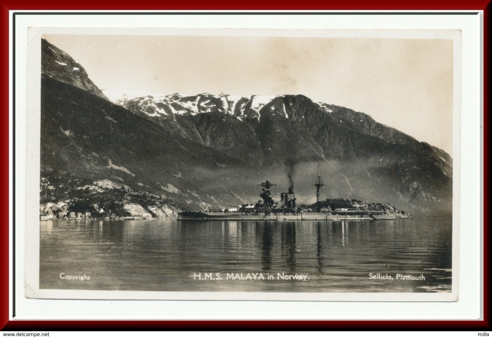 ★★ H.M.S. MALAYA I NORSKE FJORD Ca 1910 - 20 ★★ H.M.S. MALAYA NORWAY. FJORD. WAR FLEET, (WAR BOATS ) NORWAY ★★ - Norvegia