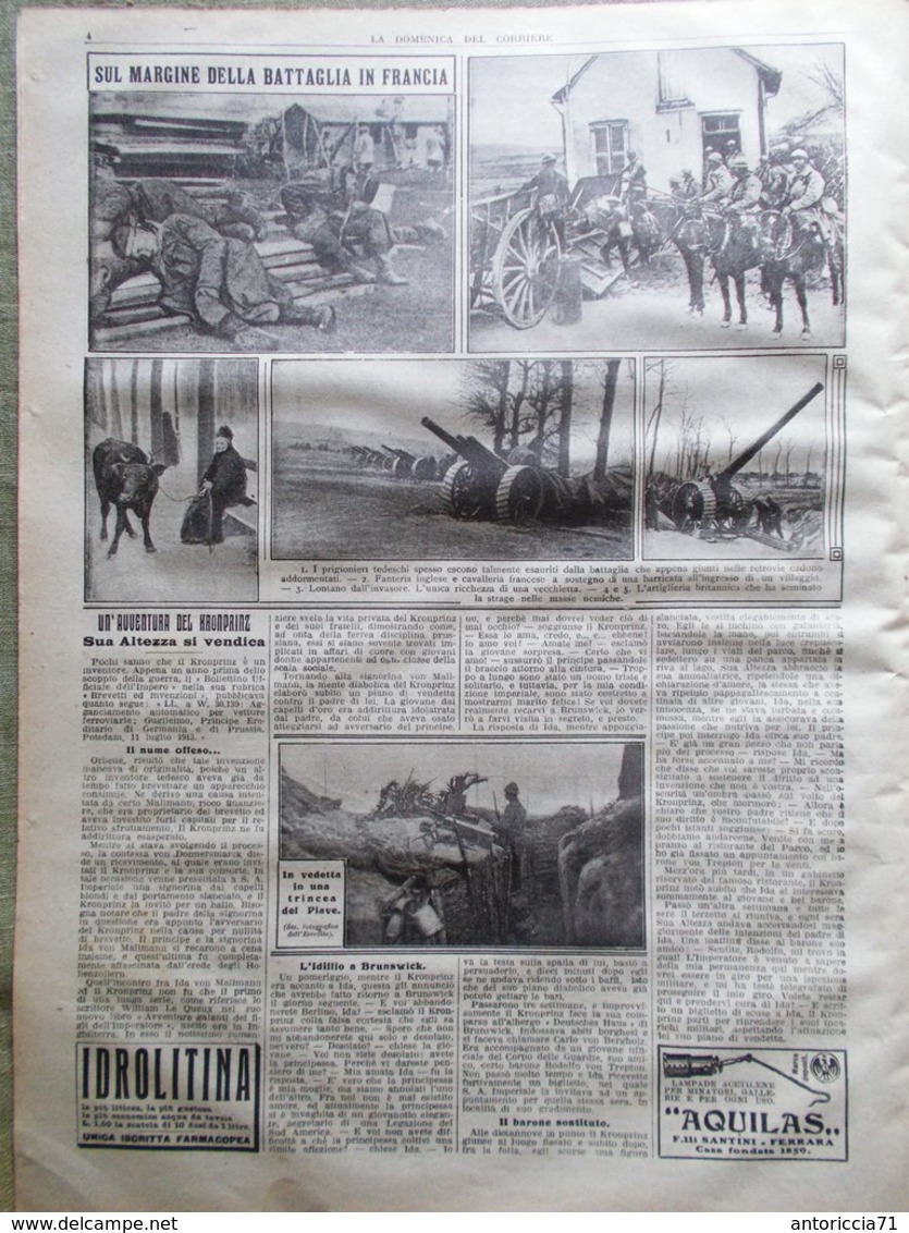 La Domenica Del Corriere 28 Aprile 1918 WW1 Pensuti Battaglia Francia Kronprinz - Guerra 1914-18