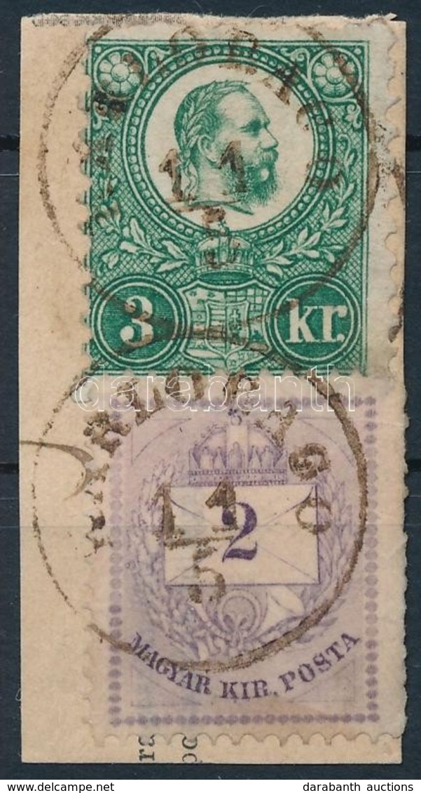 1871 Réznyomat 3kr + 1874 Szinesszámú 2kr Vegyes Bérmentesítés Kivágáson 'KARLOBAGO' - Otros & Sin Clasificación