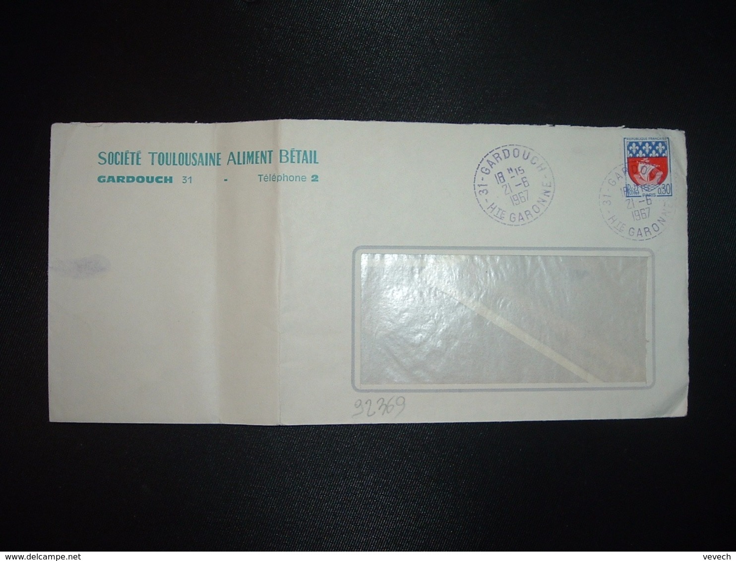 LETTRE TP BLASON PARIS 0,30 OBL. VIOLETTE Tiretée 31 GARDOUCH HTE GARONNE + Sté TOULOUSAINE ALIMENT BETAIL - 1961-....