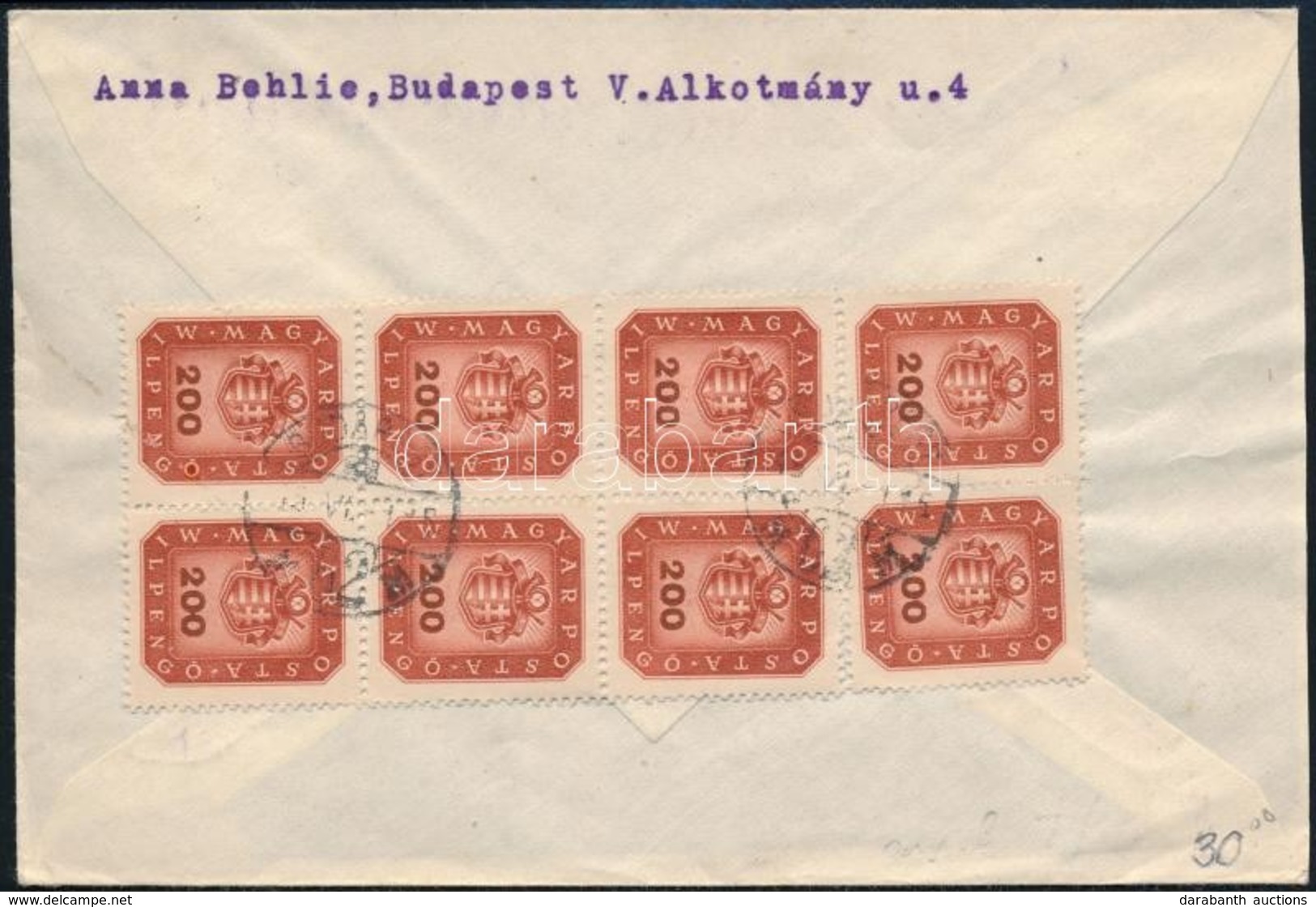 1946 18. Díjszabás Levél Londonba 8 X 200 Milpengő Bérmentesítéssel - Other & Unclassified