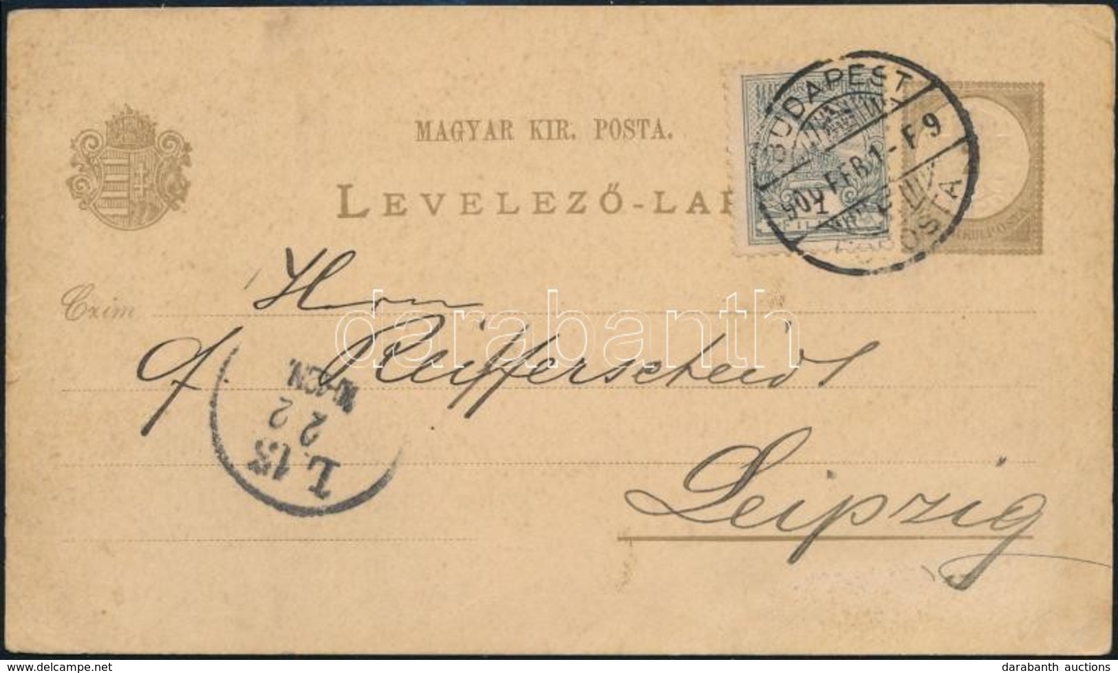 1900 2kr Díjjegyes Levelezőlap 1f Díjkiegészítéssel, Vegyes Bérmentesítés 'BUDAPEST' - Leipzig - Altri & Non Classificati