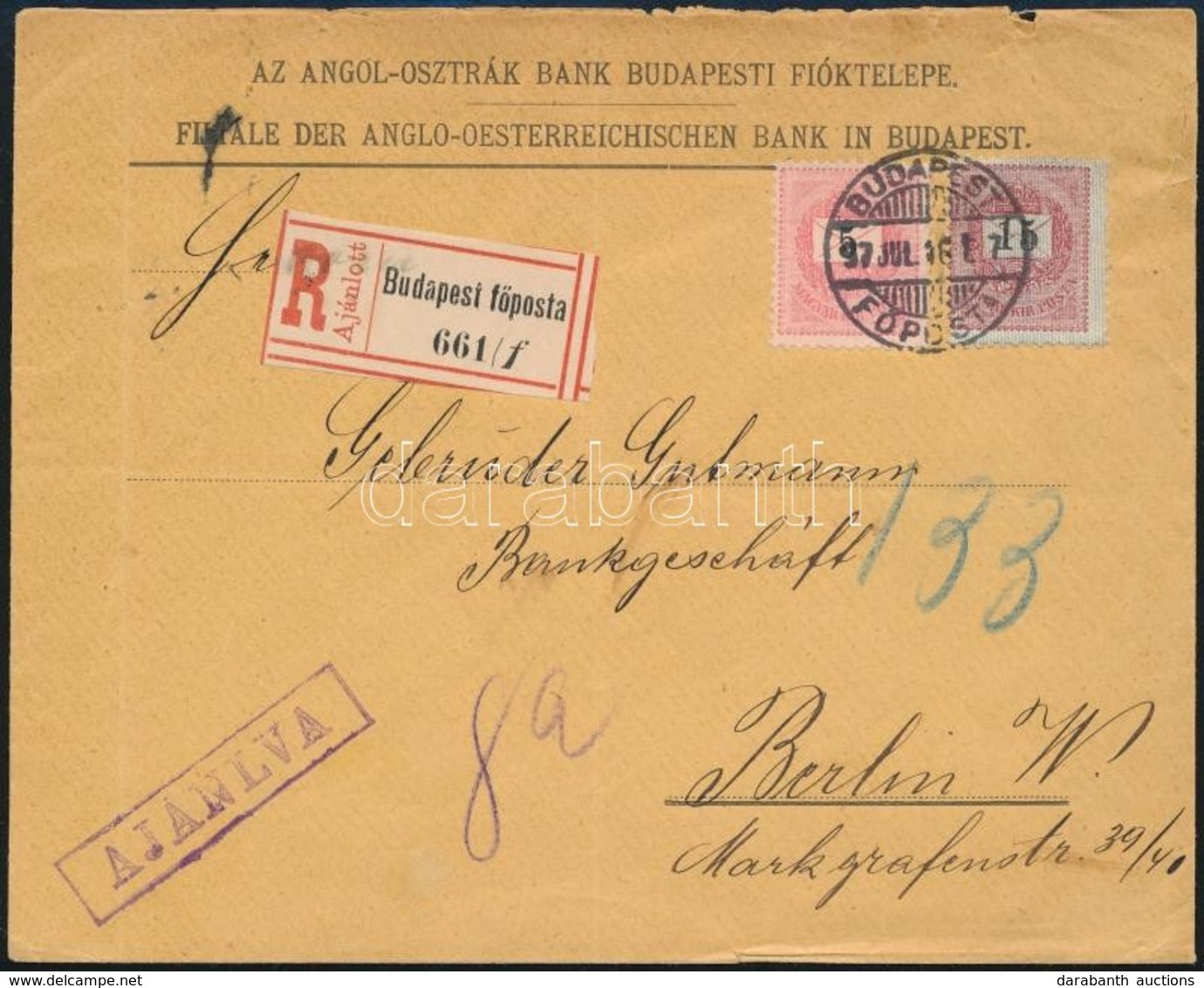 1897 Feketeszámú 5kr + 15kr Túlsúlyos Ajánlott Levélen Berlinbe - Sonstige & Ohne Zuordnung