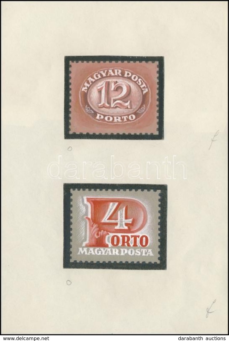 ~1950 Légrády Sándor 2 Képes 'portó' Bélyegterv, Aláírás Nélkül (képméret: 6x5cm) - Otros & Sin Clasificación