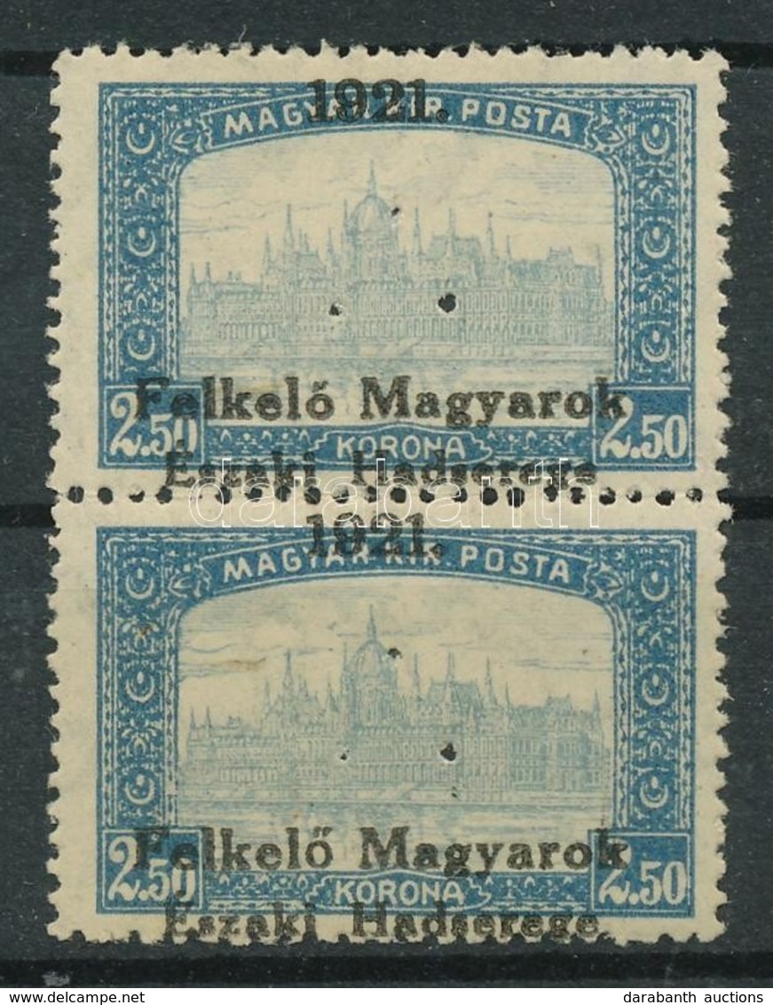 ** Nyugat-Magyarország V. 1921 Parlament 2,50K Függőleges Pár Eltolódott Felülnyomással, Bodor Vizsgálójellel (50.000++) - Otros & Sin Clasificación