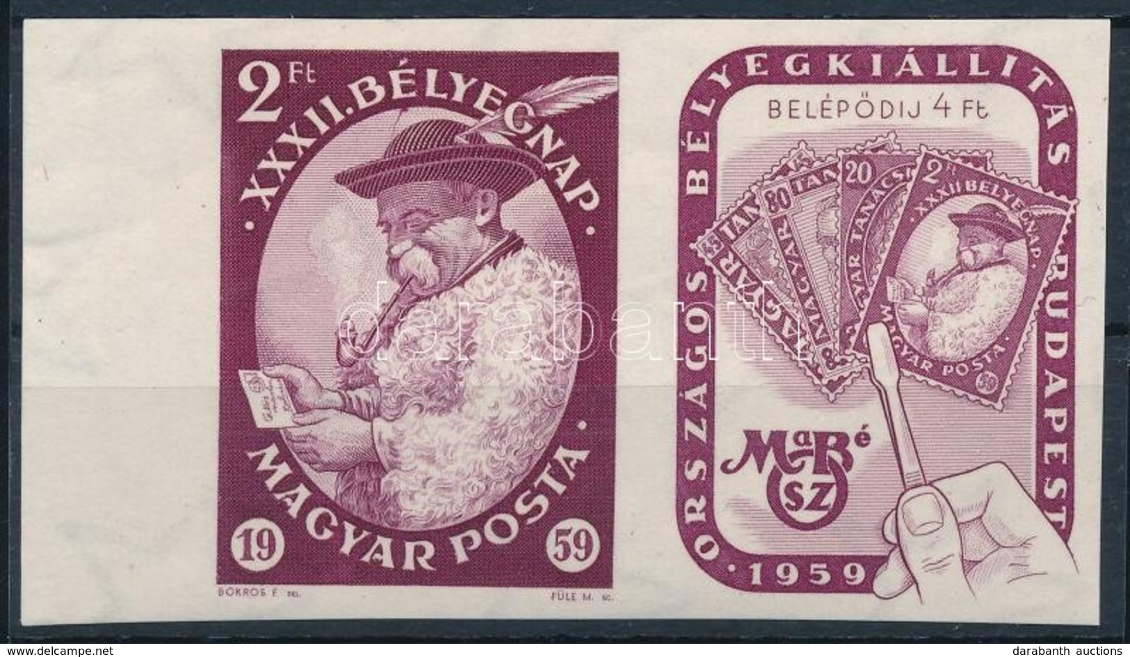 ** 1959 Bélyegnap (32.) ívszéli Vágott Szelvényes Bélyeg (4.000) - Other & Unclassified