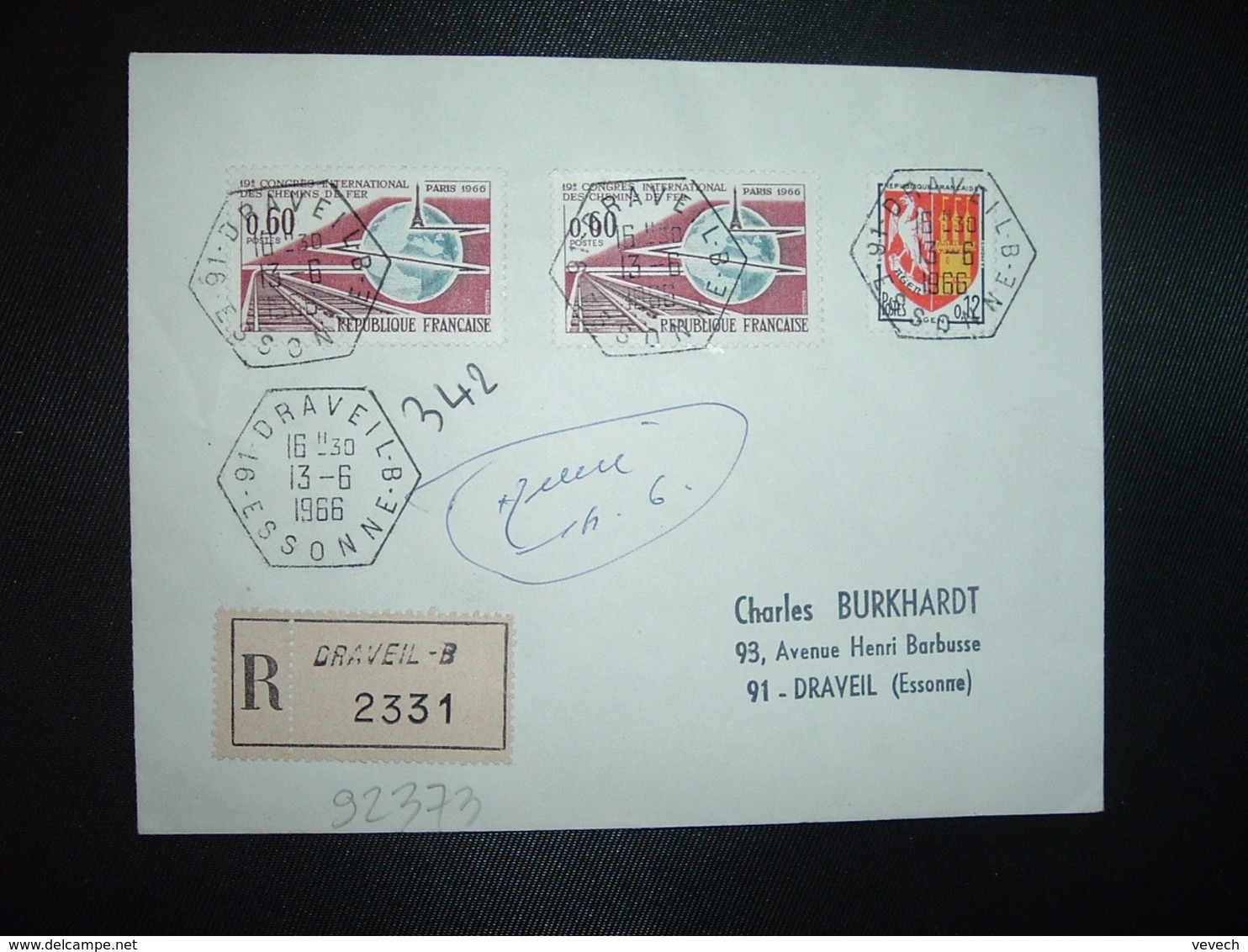 LR TP CONGRES CHEMINS DE FER 0,60 X2 + AGEN 0,12 OBL. HEXAGONALE 13-6 1966 91 DRAVEIL B ESSONNE (ANNEXE) - 1961-....