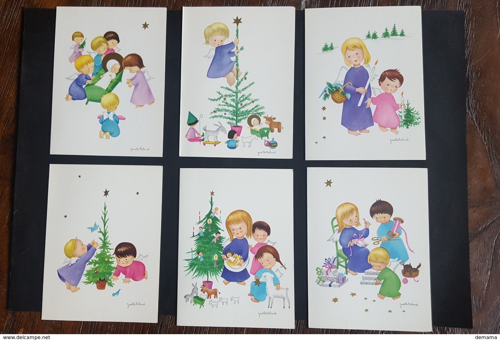 Josette Boland, 2 Sets Van 6 Vintage Kerstkaarten (12 Kaarten) - Autres & Non Classés