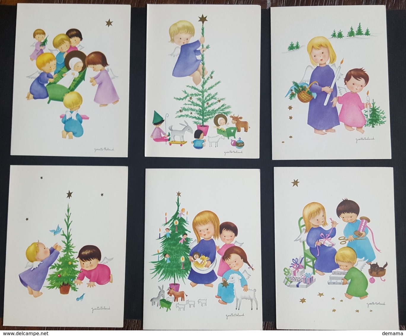 Josette Boland, 2 Sets Van 6 Vintage Kerstkaarten (12 Kaarten) - Autres & Non Classés