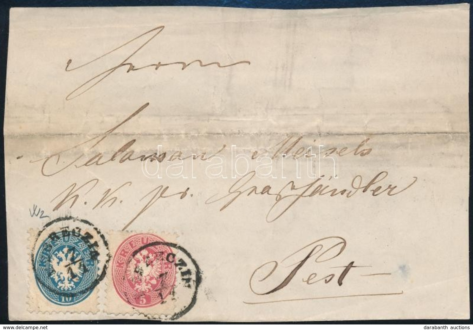 1864 5kr + 10kr (ez Vízjeles), Levél Előlapon 'DEBRECZIN' - Otros & Sin Clasificación