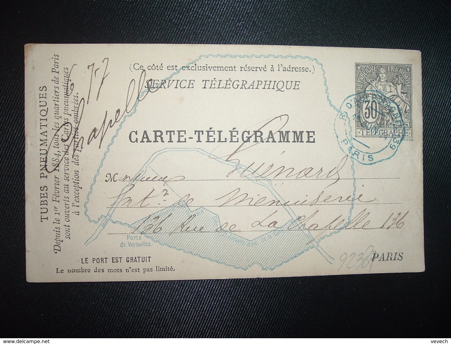 CARTE TELEGRAMME 30 OBL. Ondulée BLEUE 15 JUIN 84 PARIS R. D'ALLEMAGNE 139 - 1961-....