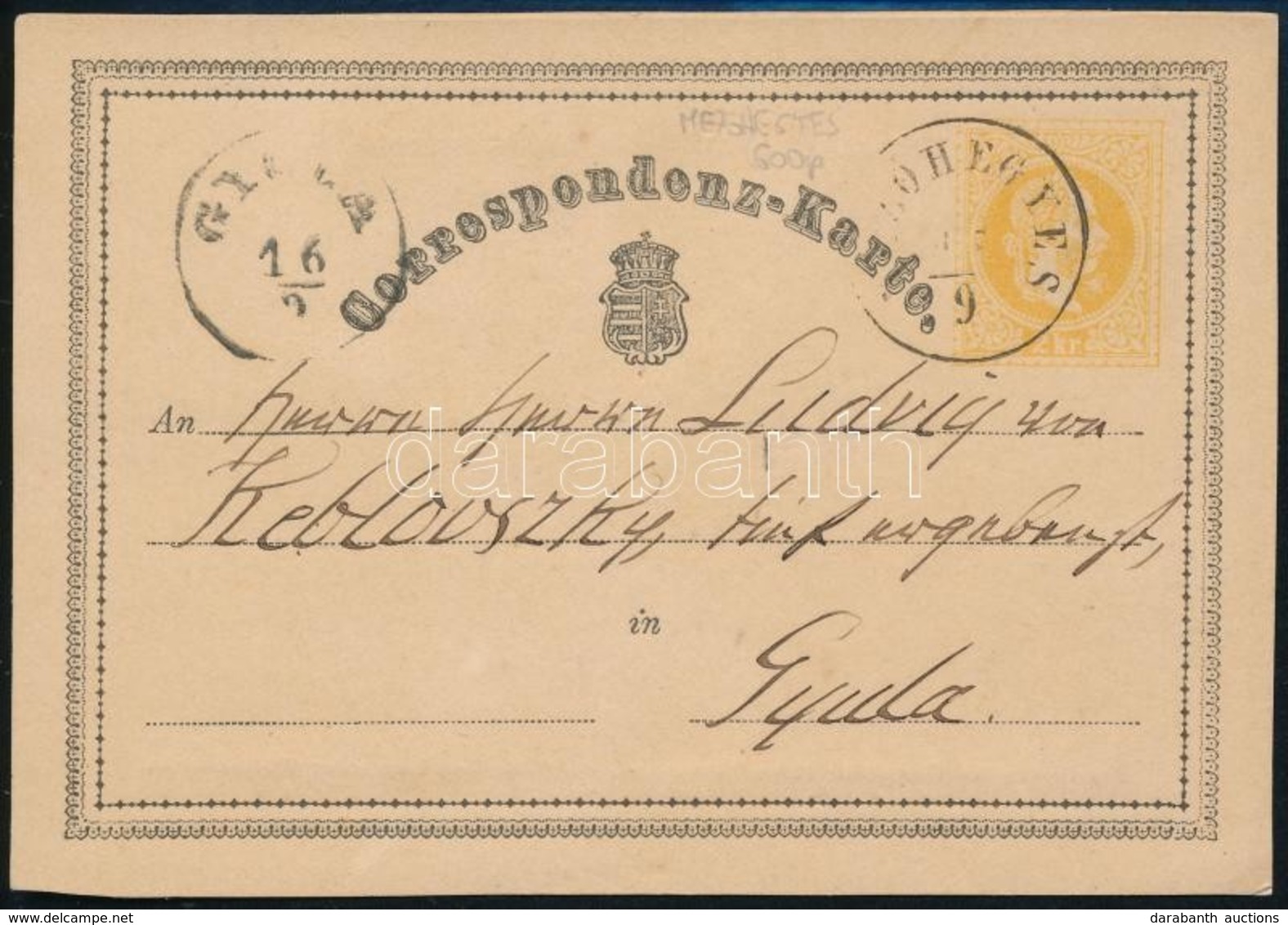 1870 2kr Díjjegyes Levelezőlap '(ME)ZŐHEGYES' (Gudlin 600 P) - Other & Unclassified