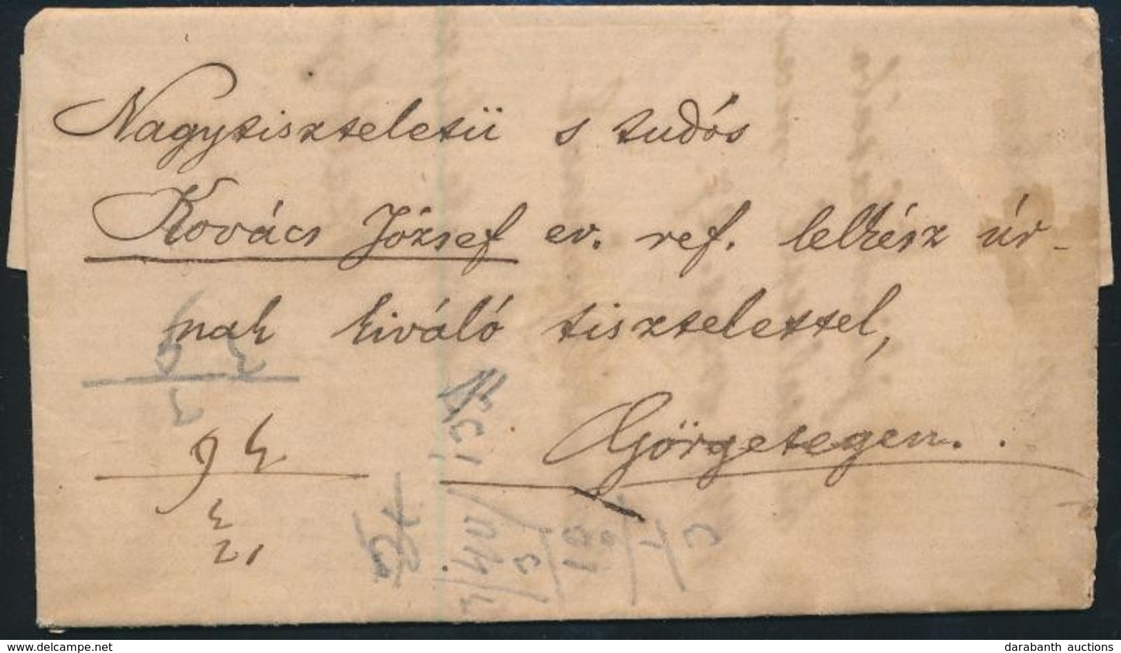 1879 Bélyeg Nélkül Feladott Levél Görgetegre Küldve - Other & Unclassified