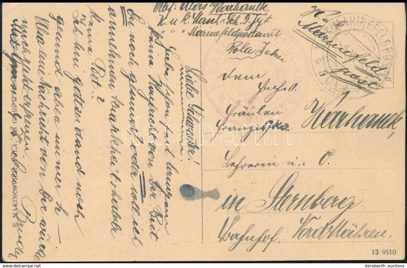 1915 Tábori Posta Képeslap 'K.u.k. MASCHINENSCHUL-KOMMANDO' + 'K.u.K. MARINEFELDPOST / POLA' - Sonstige & Ohne Zuordnung