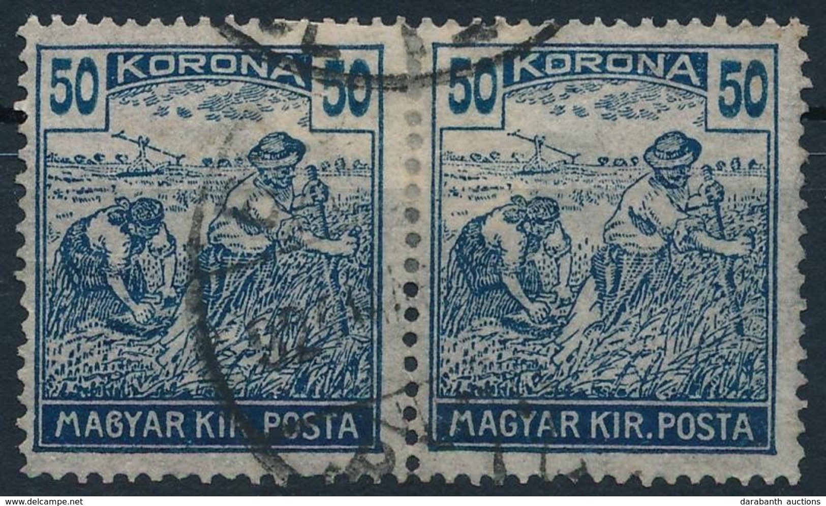 O 1920 Arató 50K Pár, Zárt 'G' A  Bal Oldali Bélyegen - Otros & Sin Clasificación