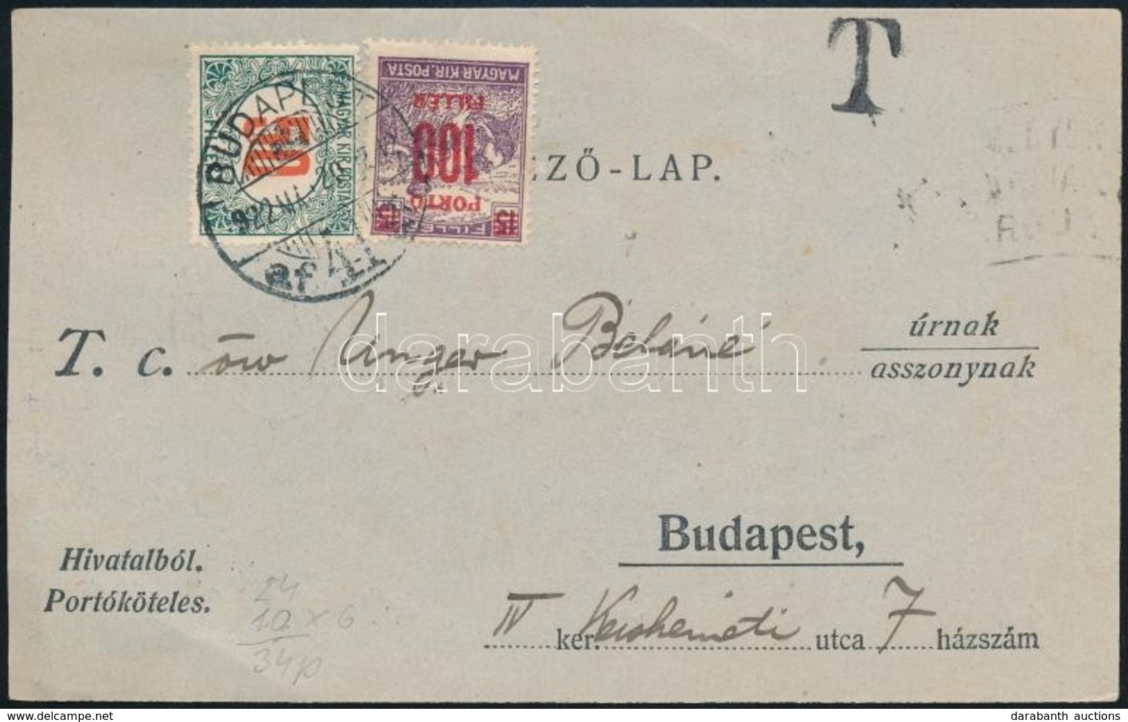 1922 Portós Levelezőlap - Sonstige & Ohne Zuordnung