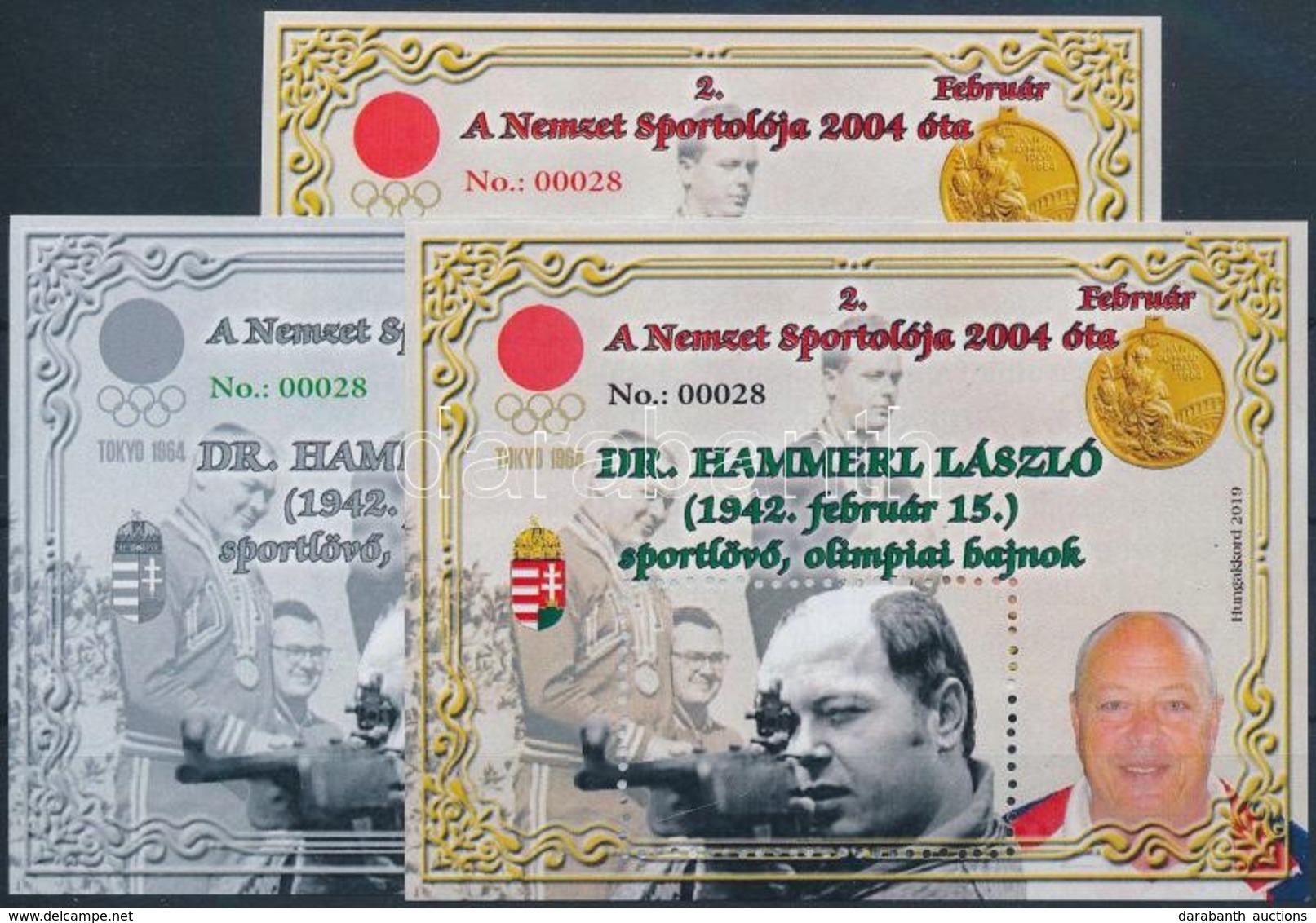 ** 2019 Dr. Hammerl László A Nemzet Sportolója 3 Db-os Emlékív Garnitúra (00028 Sorszám) - Other & Unclassified