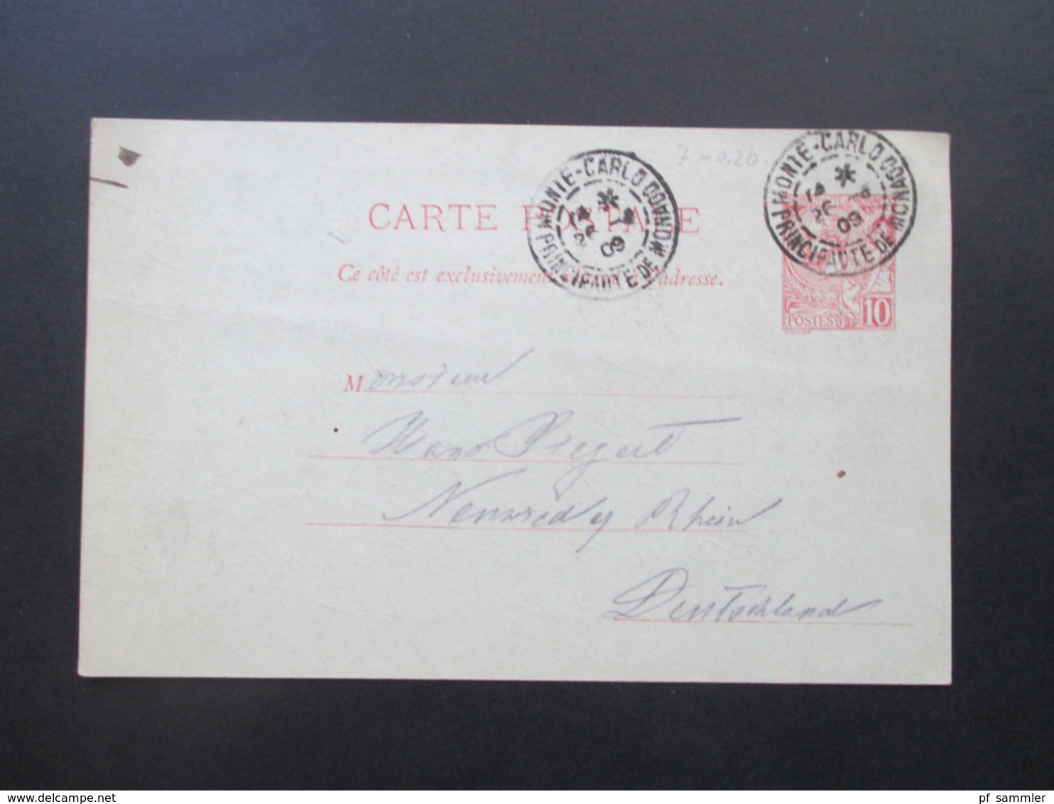 Monaco Ganzsache 1909 Stempel Monte Carlo Principaute De Monaco Gesendet Nach Deutschland Neuwied - Lettres & Documents