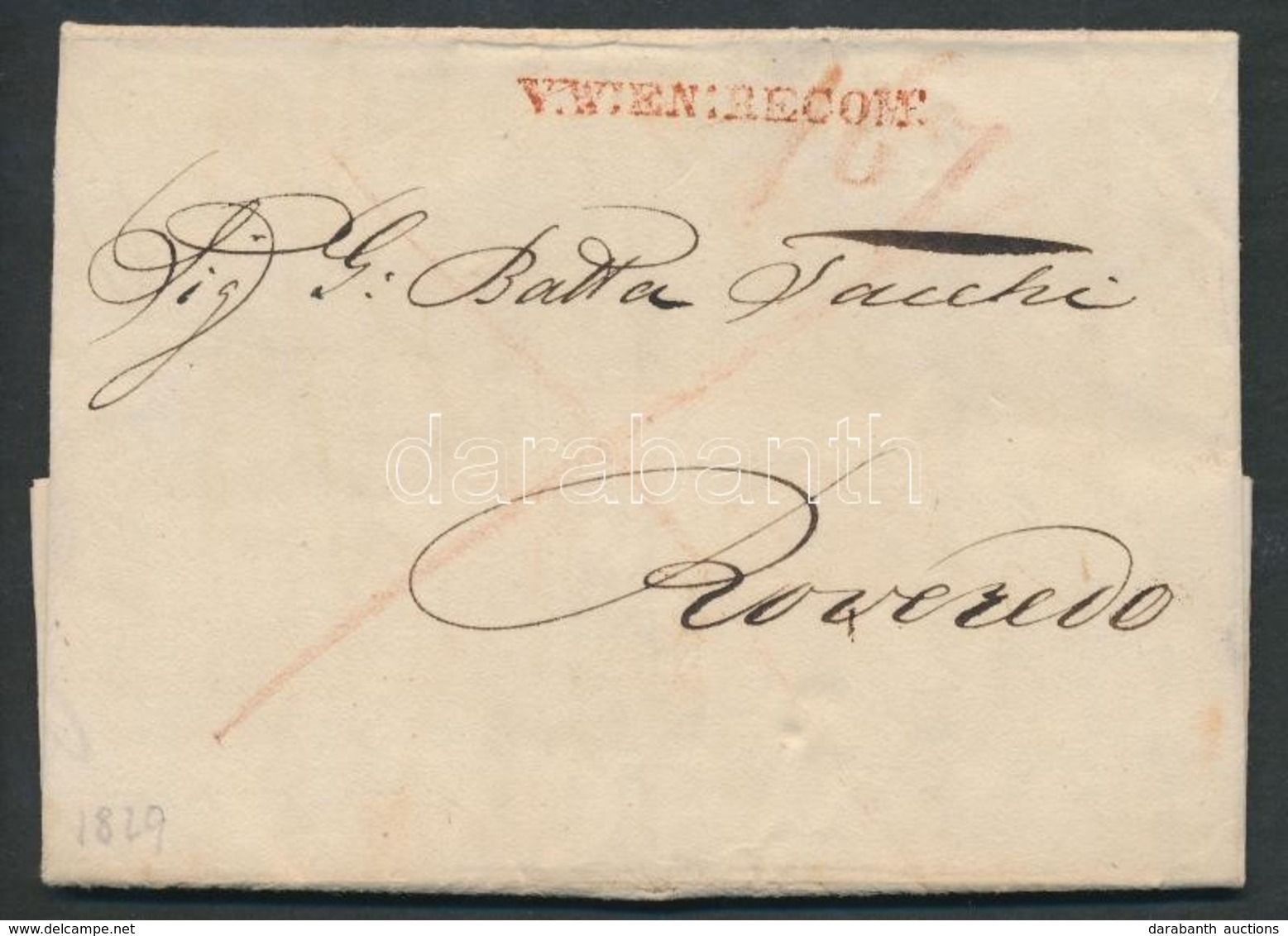 1829 Franco, Piros / Red 'V:WIEN:RECOM:' - Roveredo - Sonstige & Ohne Zuordnung
