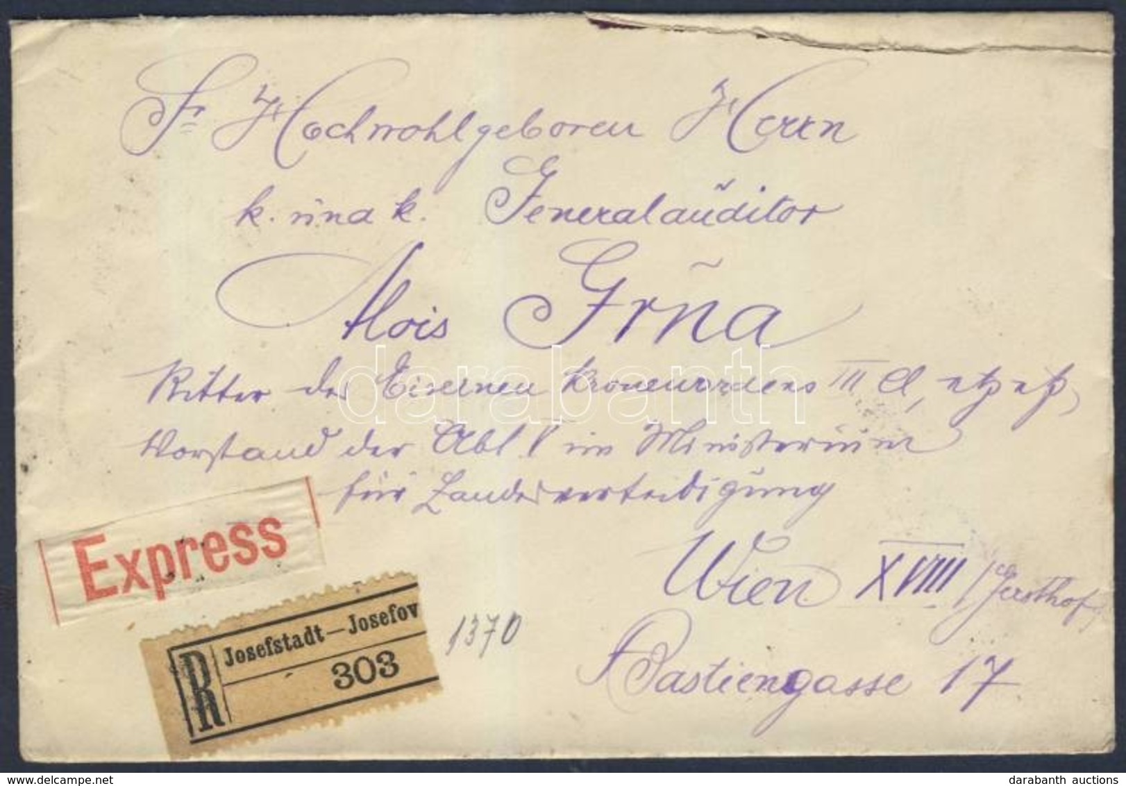 1918 Expressz Ajánlott Levél / Registered Express Cover Josefstadt - Wien - Sonstige & Ohne Zuordnung