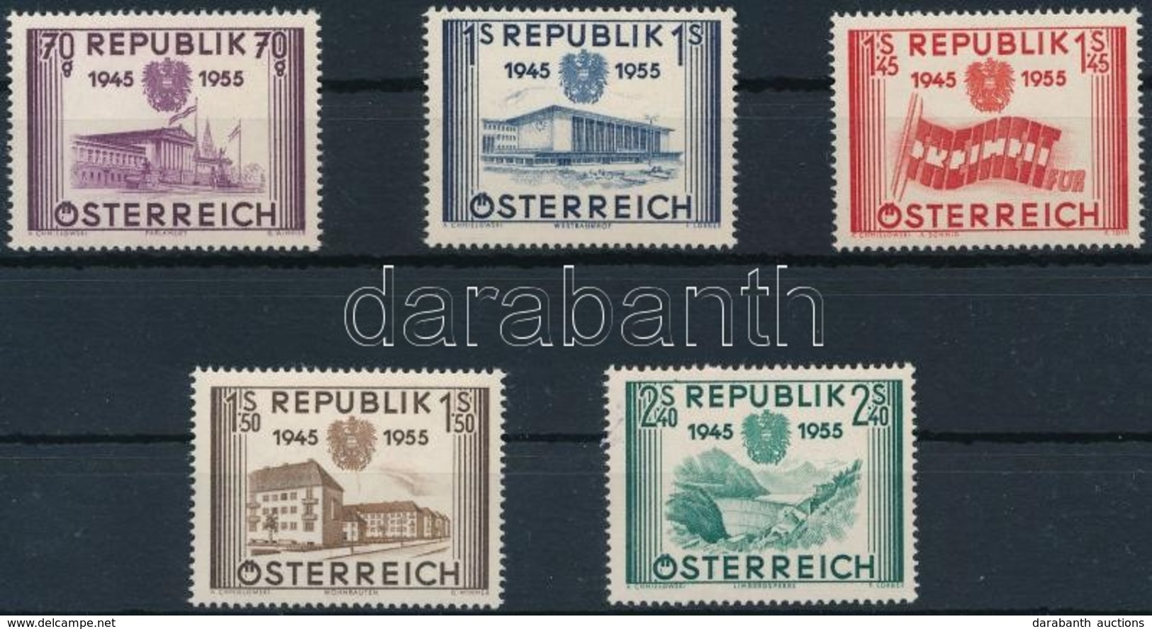 ** 1955 10 éves A Függetlenség Visszaállítása Az Osztrák Köztársaságban Sor Mi 1012-1016 - Other & Unclassified