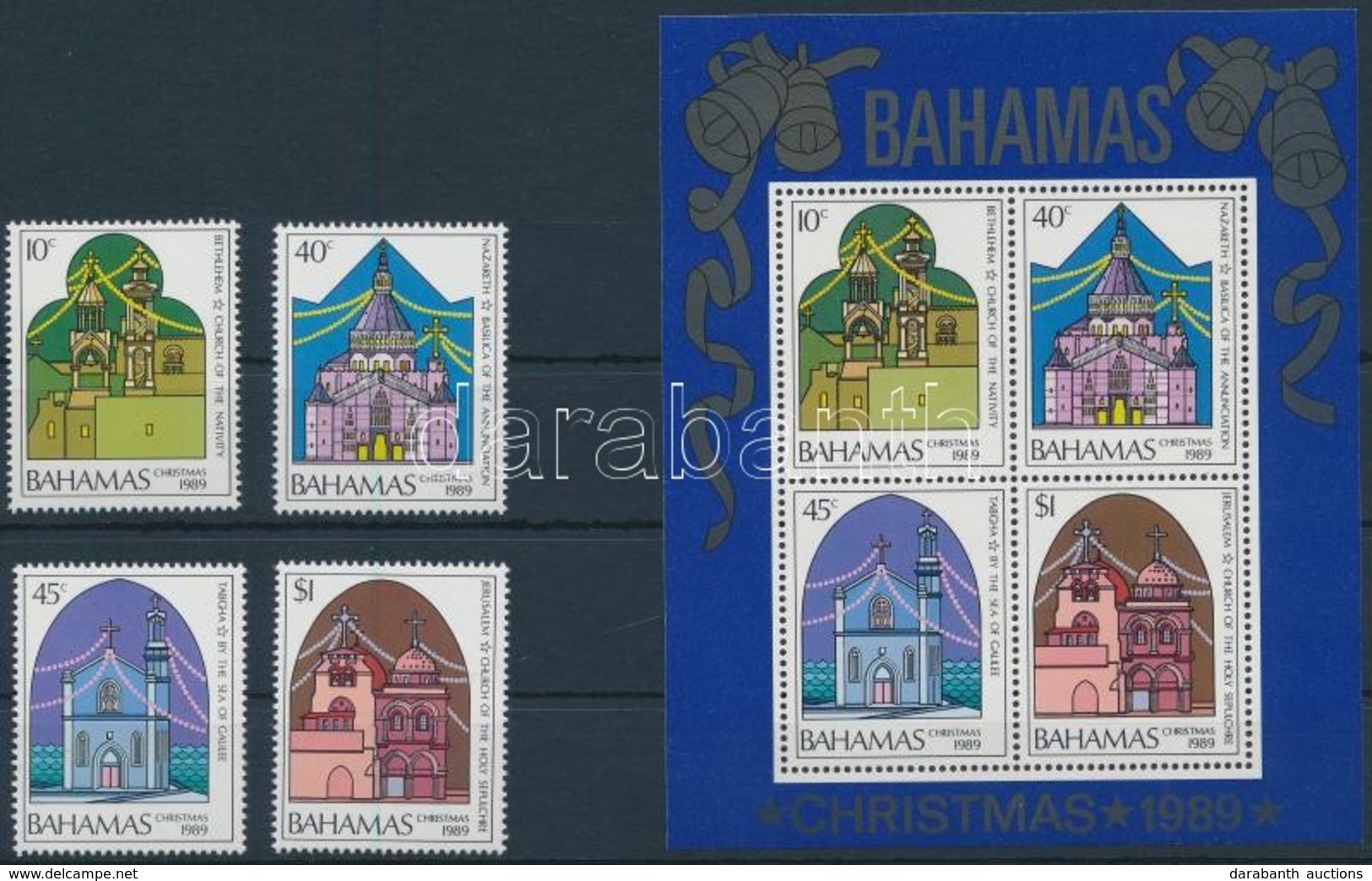 ** 1989 Karácsony, Templomok Sor + Blokk,
Christmas, Chuches Set + Block
Mi 706-709 + Mi 58 - Other & Unclassified