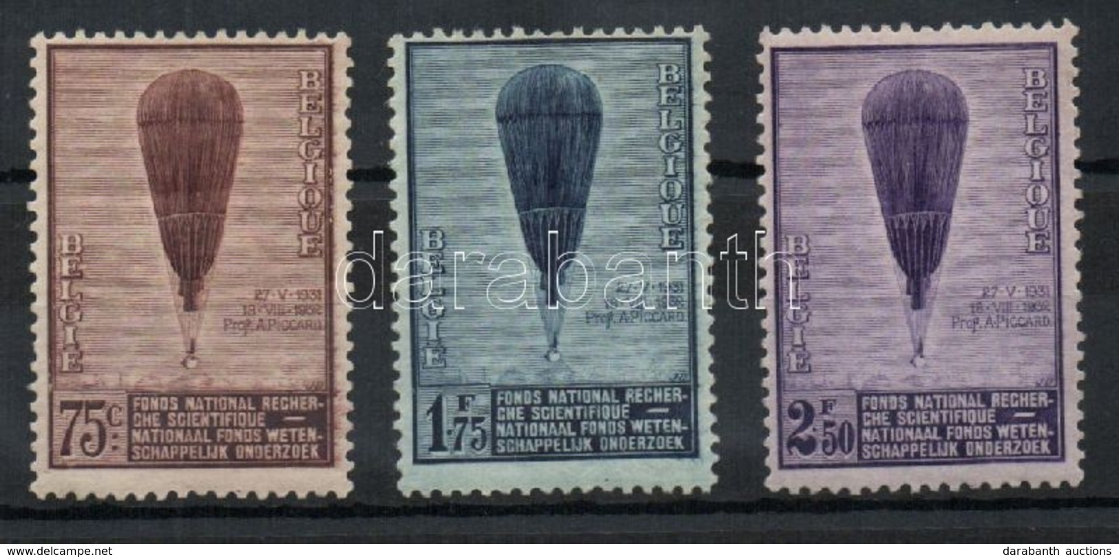 * 1932 Sztratoszférakutatás, Piccard Ballon Mi. 344-346 - Sonstige & Ohne Zuordnung