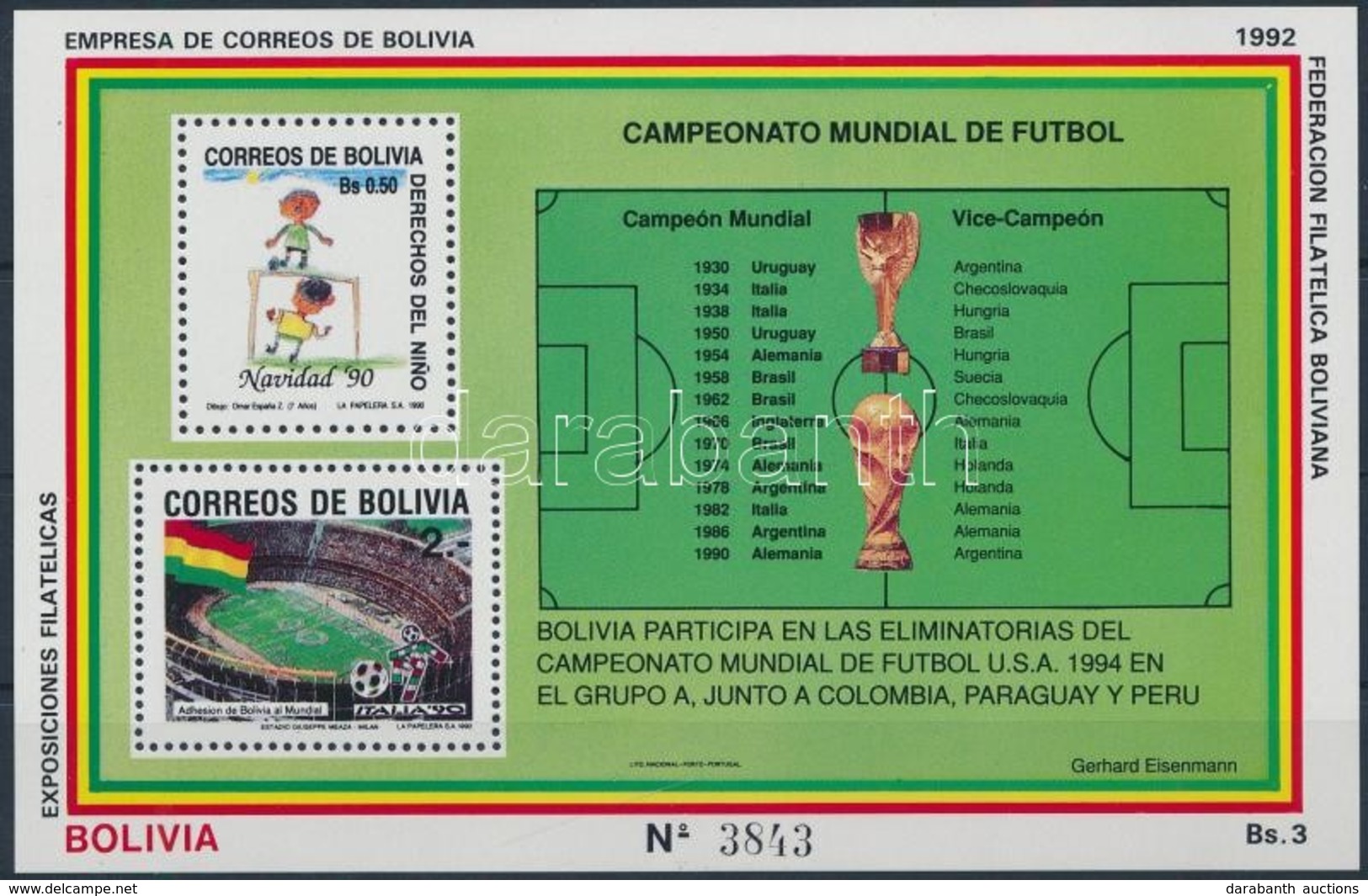 ** 1992 Labdarúgó-világkupa 1994 Blokk,
Football World Cup 1994 Block
Mi 198 - Otros & Sin Clasificación